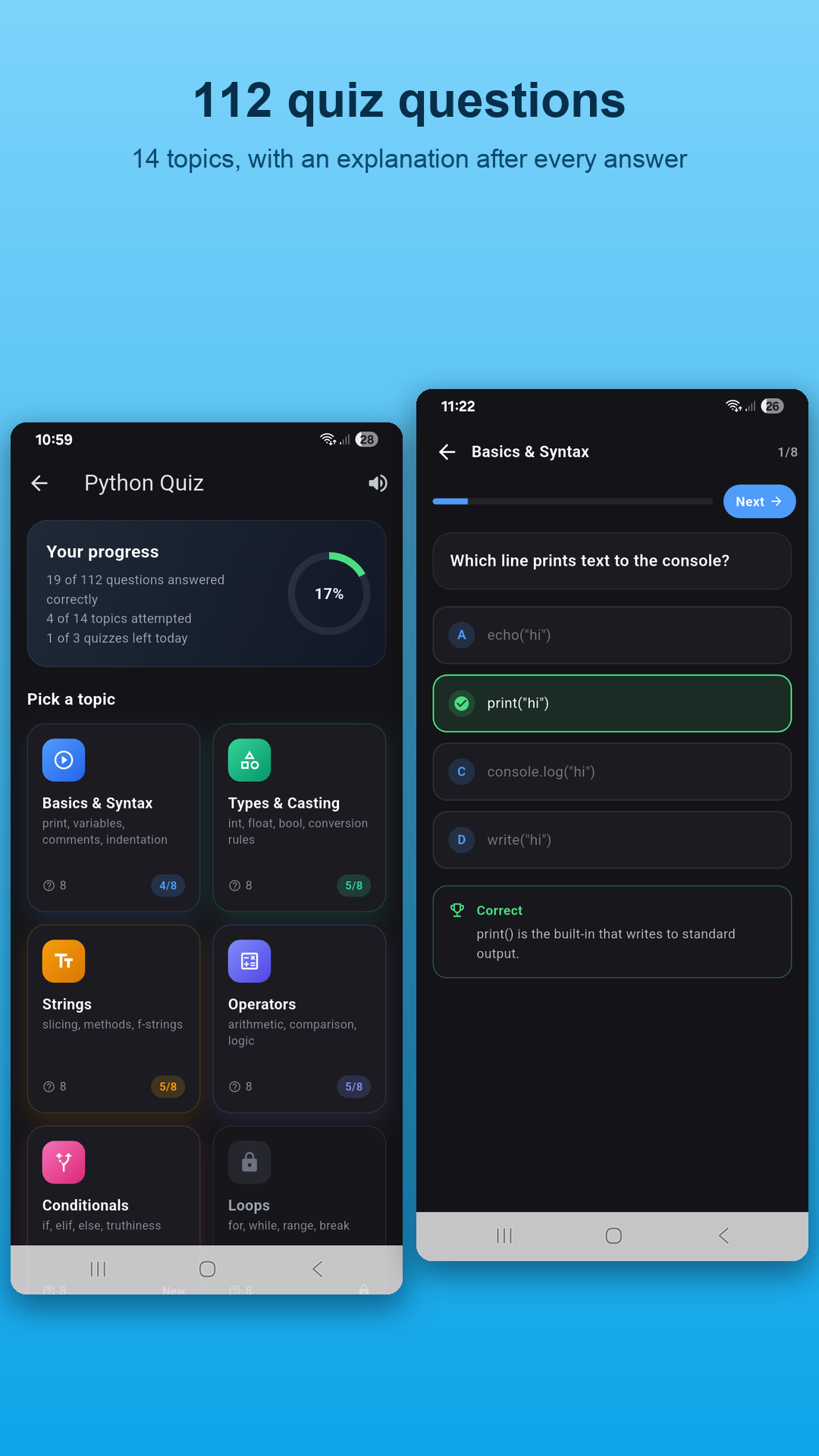 Quiz screen